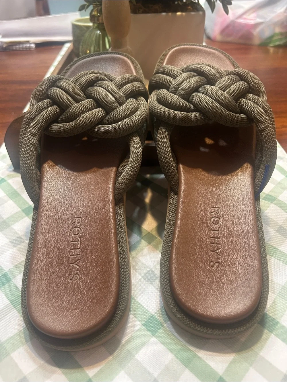 Rothy's The Summer Sandal Safari Olive Braided Strap Slide 8.5